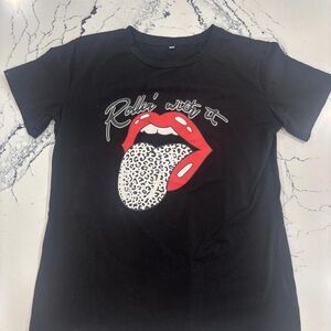 The Rolling Stones “Rollin With It” Black Tee with Red and White Graphic